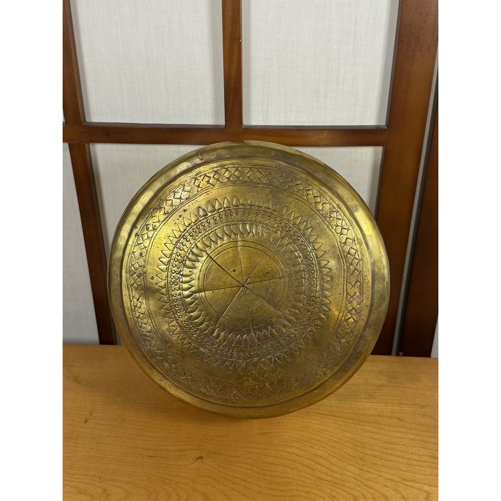 Indian Brass Etched Donut Box Chapati Canister Bowl Lidded Eclectic 8"x4"